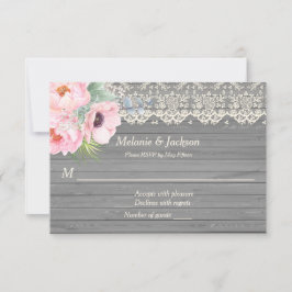 Barn Wood Lace Peonies Anemones Post Wedding RSVP Kaart