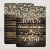 Barn Wood Lace Rustic Wedding Invitation Kaart (Voorkant / Achterkant)