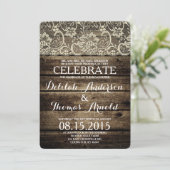 Barn Wood Lace Rustic Wedding Invitation Kaart (Staand voorkant)