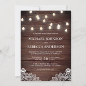 Barn Wood Lace String Lights Foto QR Code Weddensc Kaart (Voorkant)