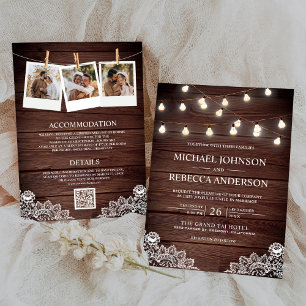 Barn Wood Lace String Lights Foto QR Code Weddensc Kaart