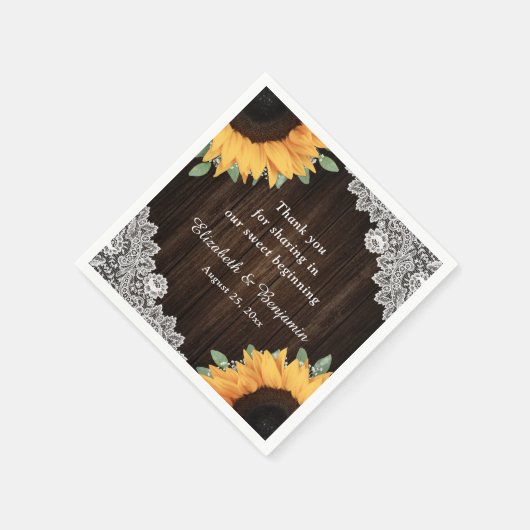 Barn Wood Lace String Lights Sunflower Wedding Servet (Hoek)