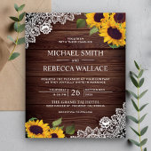 Barn Wood Lace Sunflower Budget Weduwuitnodiging
