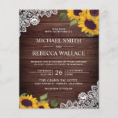 Barn Wood Lace Sunflower Budget Weduwuitnodiging (Voorkant)