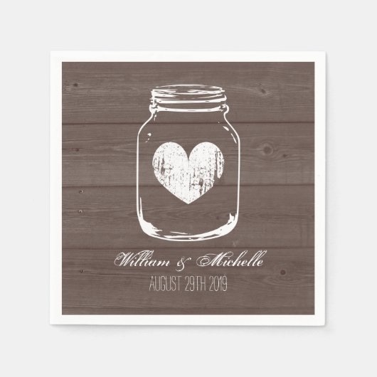 Barn wood land chic mason jar bruiloft napkins servet (Voorkant)