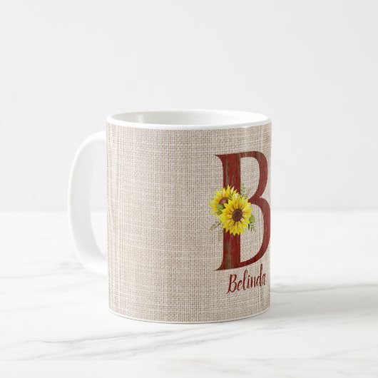 Barn Wood Letter B & Sunflower Koffiemok (Voorkant links)