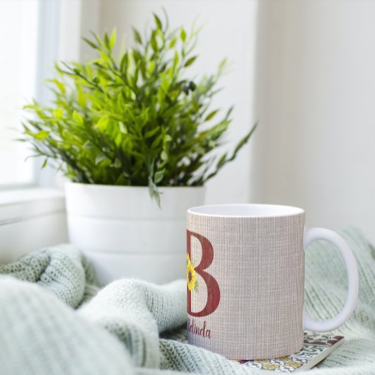 Barn Wood Letter B & Sunflower Koffiemok