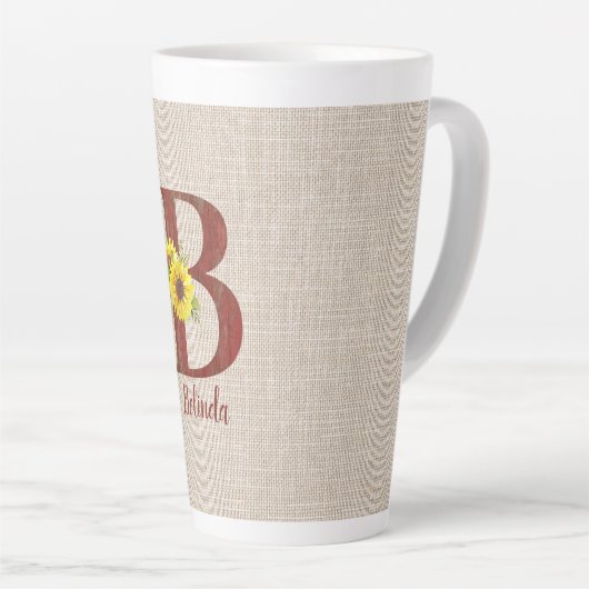 Barn Wood Letter B & Sunflower Latte Mok (Rechterhoek)