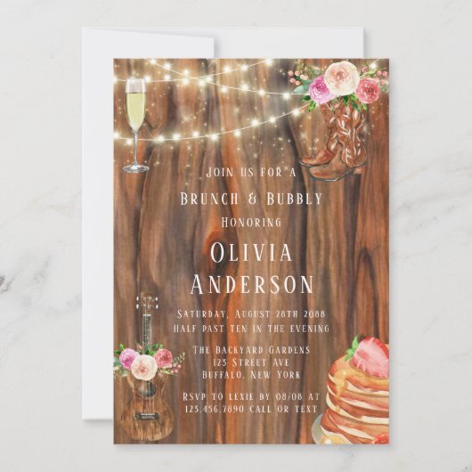 Barn Wood lights Boots Pancakes Brunch & Bubble Kaart (Voorkant)