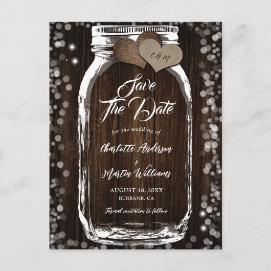 Barn Wood Mason Jar Rustieke Country Wedding Aankondigingskaart (Voorkant)