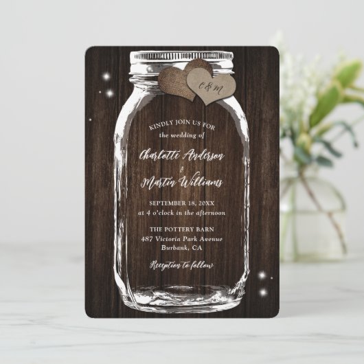 Barn Wood Mason Jar Rustieke Country Wedding Kaart (Staand voorkant)
