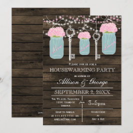 Barn wood mason jars keys rustige huisverwarming kaart