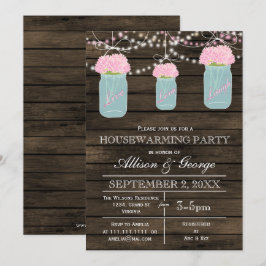 Barn wood mason jars rustige huisverwarming kaart