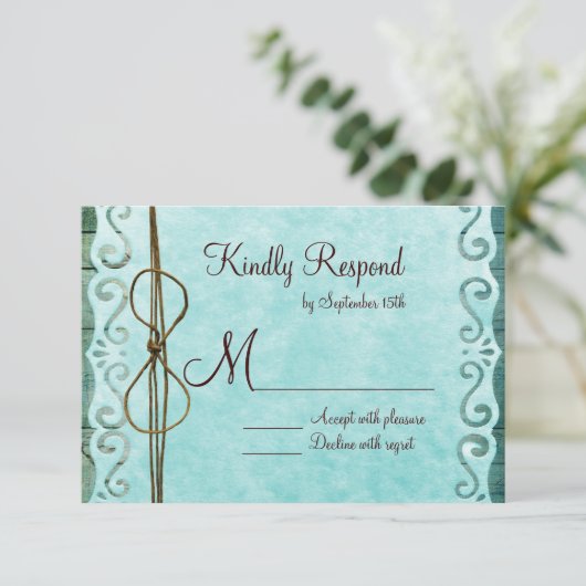 Barn Wood  Paper Blauwgroen Weddenschap RSVP-kaart RSVP Kaartje (Staand voorkant)