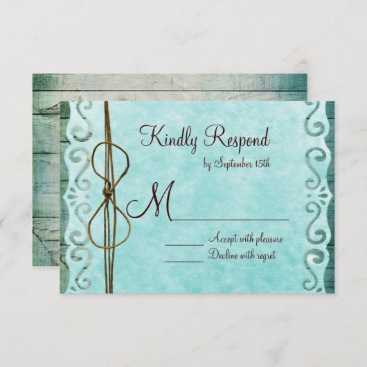 Barn Wood  Paper Blauwgroen Weddenschap RSVP-kaart RSVP Kaartje (Voorkant / Achterkant)