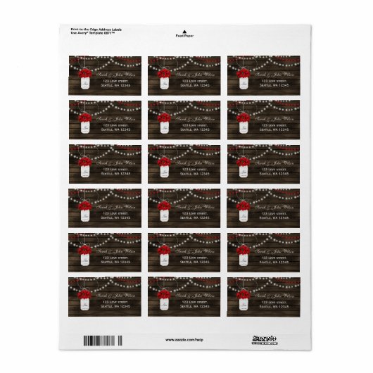 Barn wood poinsettias mason jar rustitbruiloft etiket (Full Sheet)