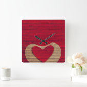 BARN WOOD - Red, Tan - CLOCK Vierkante Klok (Huis)