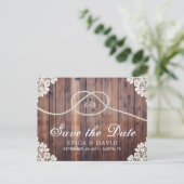 Barn Wood Rope Heart Knot Save the Date Aankondigingskaart (Staand voorkant)