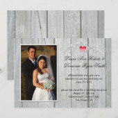 Barn Wood Roze Hart Foto Na Trouwen Kaart (Voorkant / Achterkant)