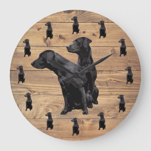Barn Wood Rustic Black Labrador Retriever Grote Klok (Voorkant)