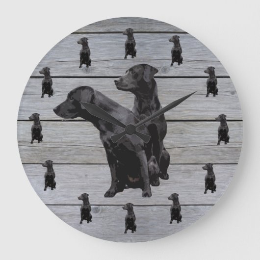 Barn Wood Rustic Black Labrador Retriever Grote Klok (Voorkant)