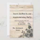 Barn Wood Rustic Black Rozen Housewarming Party Kaart (Voorkant)