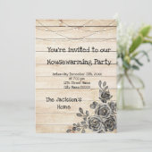Barn Wood Rustic Black Rozen Housewarming Party Kaart (Staand voorkant)