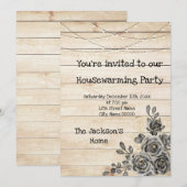 Barn Wood Rustic Black Rozen Housewarming Party Kaart (Voorkant / Achterkant)