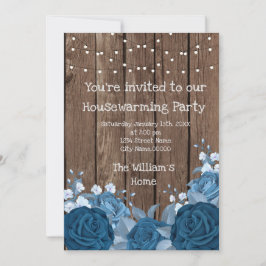 Barn Wood Rustic Blue Bouquet Housewarming Party Kaart