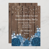 Barn Wood Rustic Blue Bouquet Housewarming Party Kaart (Voorkant / Achterkant)