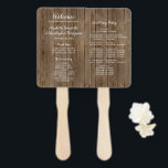 Barn Wood Rustic Calligraphy Wedding Programme Handwaaier<br><div class="desc">Deze de hand ventilator van het trouwprogramma kenmerkt een rustic bruine barnhoutachtergrond,  met het woord "Welkome, "de namen van de bruid en de groom,  en de rubrieken in modern wit kalligrafiestijlmanuscript. Ideaal voor een rustige bruiloft.</div>
