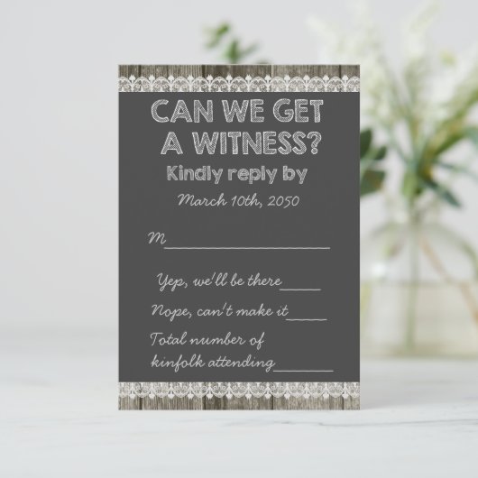 Barn Wood Rustic Chalkboard Country Wedding RSVP (Staand voorkant)