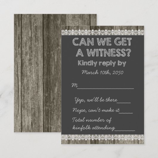 Barn Wood Rustic Chalkboard Country Wedding RSVP (Voorkant / Achterkant)