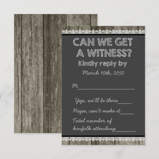 Barn Wood Rustic Chalkboard Country Wedding RSVP Kaartje (Voorkant / Achterkant)