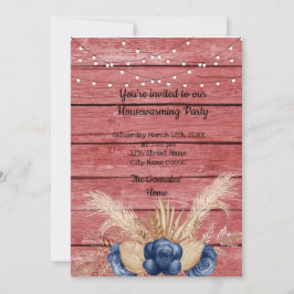 Barn Wood Rustic Dusty Flowers Housewarming Party Kaart