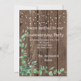 Barn Wood Rustic Eucalyptus Housewarming Party Kaart