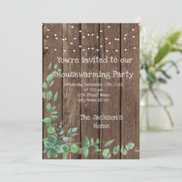 Barn Wood Rustic Eucalyptus Housewarming Party Kaart