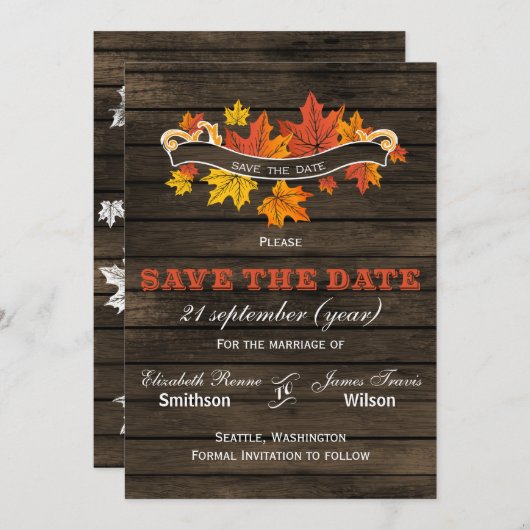 Barn wood Rustic Fall bruiloft, behalve de datum Save The Date (Voorkant / Achterkant)