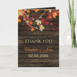 Barn Wood Rustic Fall Leaves Weddenschap Bedankkaart