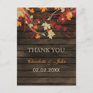Barn Wood Rustic Fall Leaves Weddenschap Briefkaart