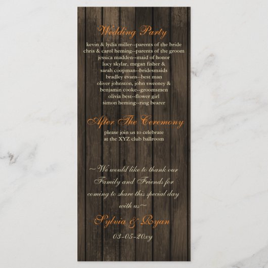 Barn Wood Rustic Fall Leaves Wedding Programs Programmakaart (Achterkant)