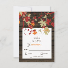Barn Wood Rustic Fall Leaves Wedding RSVP Kaartje