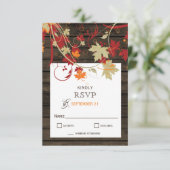 Barn Wood Rustic Fall Leaves Wedding RSVP Kaartje (Staand voorkant)