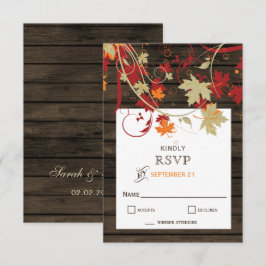 Barn Wood Rustic Fall Leaves Wedding RSVP Kaartje