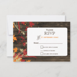 Barn Wood Rustic Fall Leaves Wedding rsvp Kaartje
