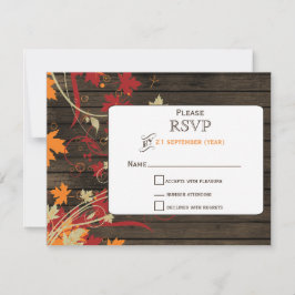 Barn Wood Rustic Fall Leaves Wedding rsvp Kaartje