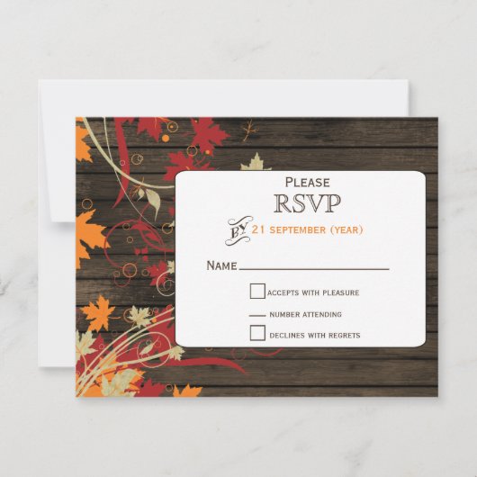 Barn Wood Rustic Fall Leaves Wedding rsvp Kaartje (Voorkant)