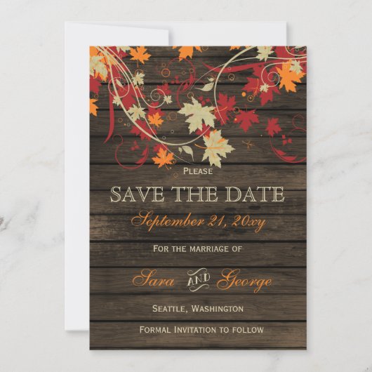 Barn Wood Rustic Fall Leaves Wedding save the date (Voorkant)