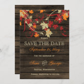 Barn Wood Rustic Fall Leaves Wedding save the date (Voorkant / Achterkant)