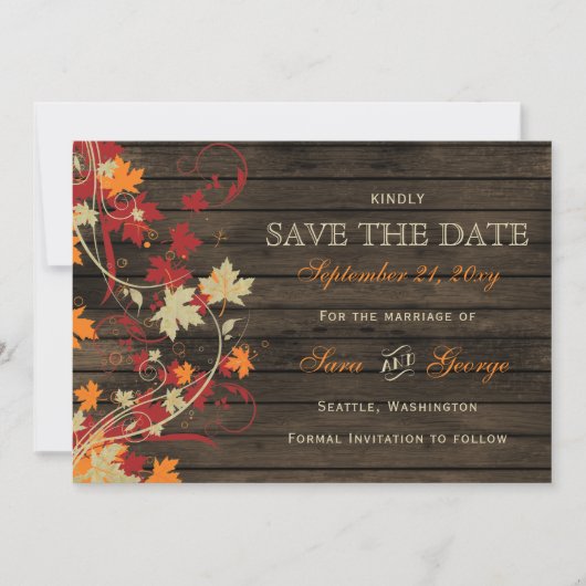 Barn Wood Rustic Fall Leaves Wedding save the date (Voorkant)